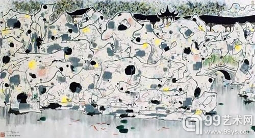 吴冠中 狮子林 1988年 144cmx297cm 纸本设色