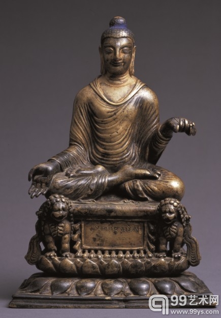 北京尚仕雅集文化艺术顾问有限公司 释迦牟尼（斯瓦特风格）七至八世纪 高19.5厘米 青铜琍玛 错银 局部冷金彩绘