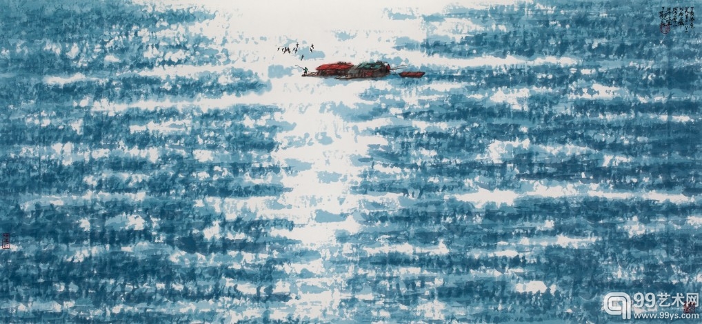 淄博澄怀堂字画店 丁观加  春来江水 纸本设色 56X120CM 2008年