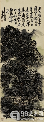 黄宾虹 夜山图 86.5×31.1cm 1952年