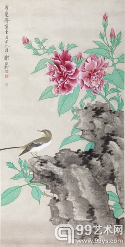 谢稚柳《花石幽禽图》