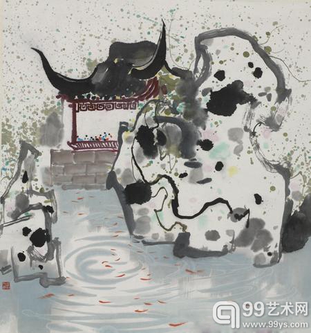 　吴冠中 园林 设色纸本 立轴 74×66.5cm