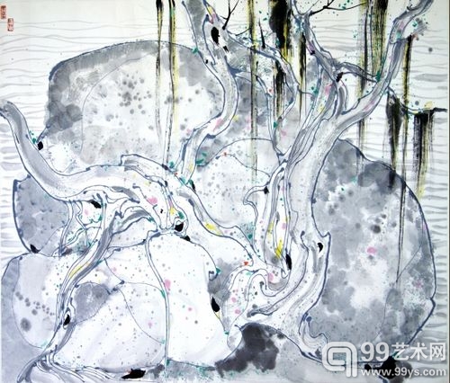 吴冠中《榕树与海》1987年 水墨纸本 97×103 cm