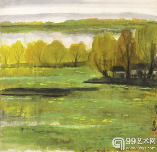 林风眠  水景 80年代 彩墨纸本 67.7×69.8cm