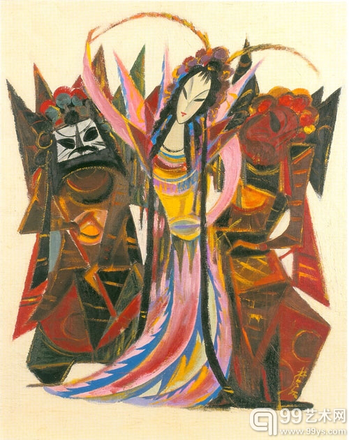 2009年香港苏富比春拍，林风眠《京剧人物：杨门女将-穆桂英挂帅》