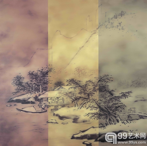 2008 李东 .雪江卖鱼图  