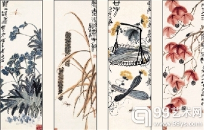 齐白石 花卉四屏