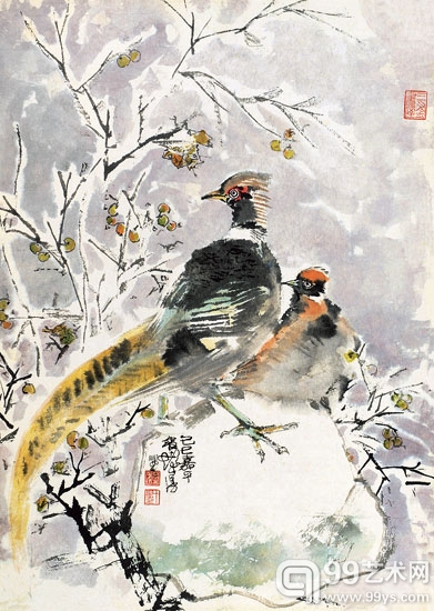 程十发-双鸡-65×46cm