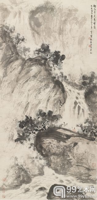 傅抱石  《虹飞千尺》  设色纸本  立轴   一九六二年作 138.5 x 67 cm 