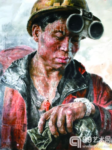 金秀东 / Kim Su Dong 冶炼工人 / Smelting worker 纸本设色 / Colored ink on Chinese paper 128×174cm 2012