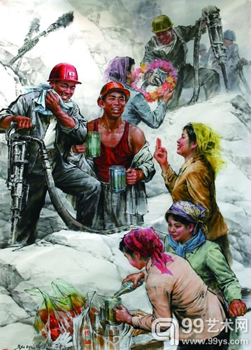 金龙 / Kim Ryong 建设工地 / Construction Site 纸本设色 / Colored ink on Chinese paper 124×174cm 2012