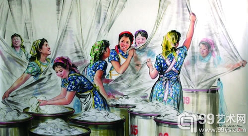 金哲俊 / Kim Chol Zun 劳动之余 / Rest 纸本设色 / Colored ink on Chinese paper 148×203cm 2008