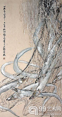 张大壮用带鱼鳞画的《东海带鱼》