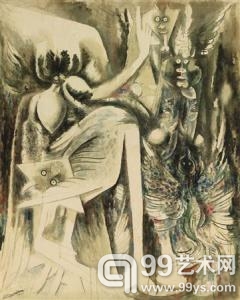 古巴超现实主义画家维弗拉德·兰姆1944年作品《偶像（奥拉/空气和死亡的神）》