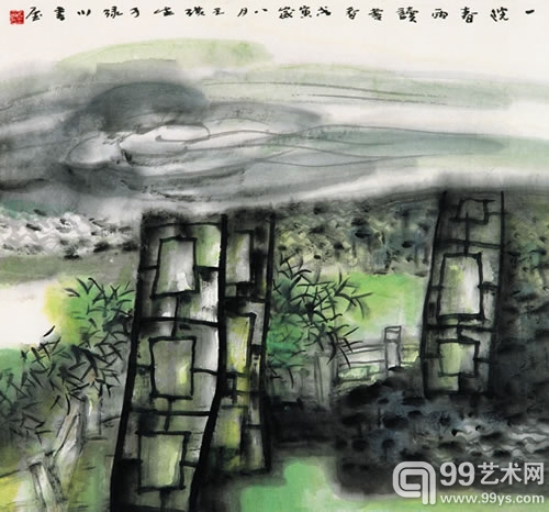 《一院春雨》，60x49cm，1999