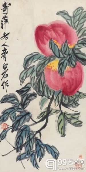 齐白石 《双寿图》 设色纸本 镜心 68×33.8cm