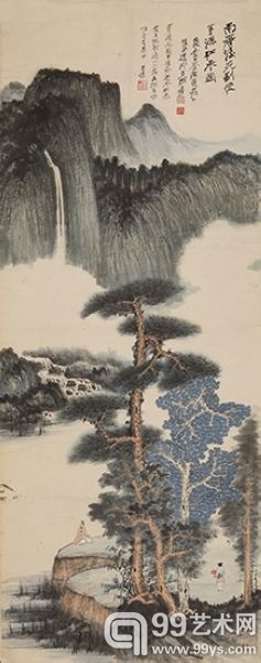 张大千 仿董源松泉图 设色纸本 镜心 121×48.3cm