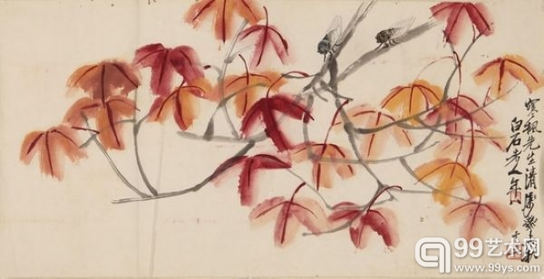 齐白石 《红枫鸣蝉》 设色纸本 镜心 40.8×80.6cm