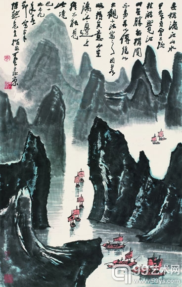 LOT.342 李可染《漓江胜揽》设色纸本 立轴 估价：1300-1800万元