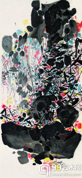 朱德群-无题-设色纸本90 × 45-cm-2007