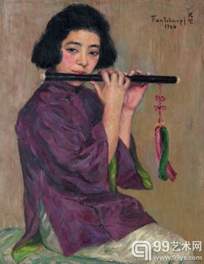 方君璧 吹笛女 布面油画 73×60厘米 1924年