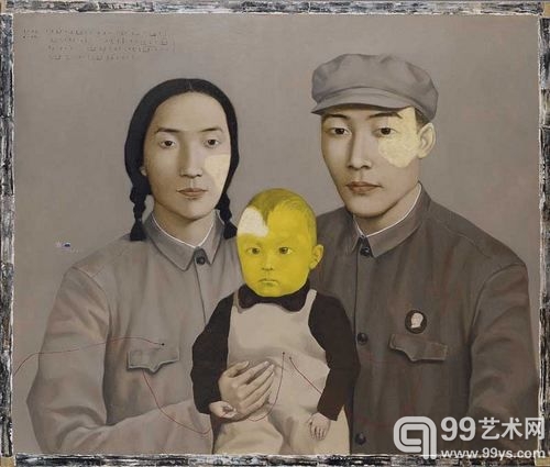 张晓刚《血缘──大家庭：全家福2号》 1993年 油画画布 画框 110×130厘米。