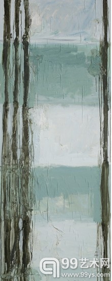 李向阳作品 空灵系列 3  布面丙烯、丝绸 270cm×70cm 2011