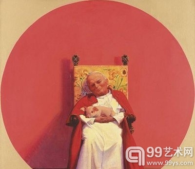 刘野（1964年生），《教宗拯救小猪》，2001年作，压克力画布，估价：500万至700万港元