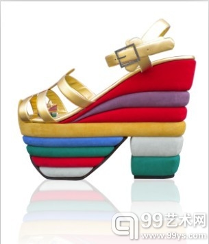 Ferragamo彩虹色楔跟凉鞋