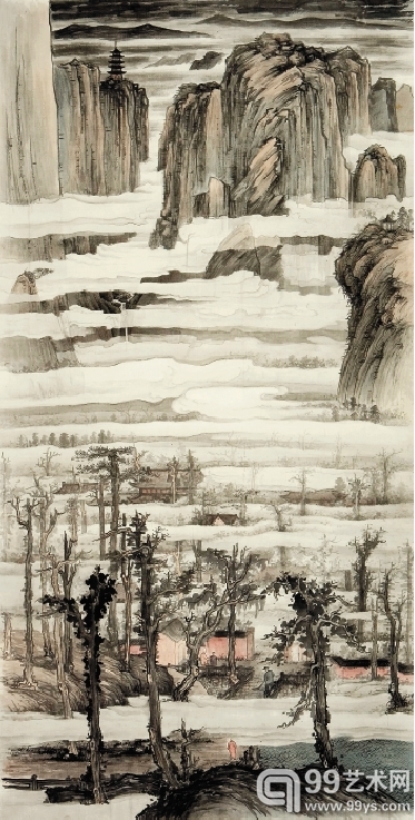 陈明坤 深山藏古寺 120×240cm 中国画