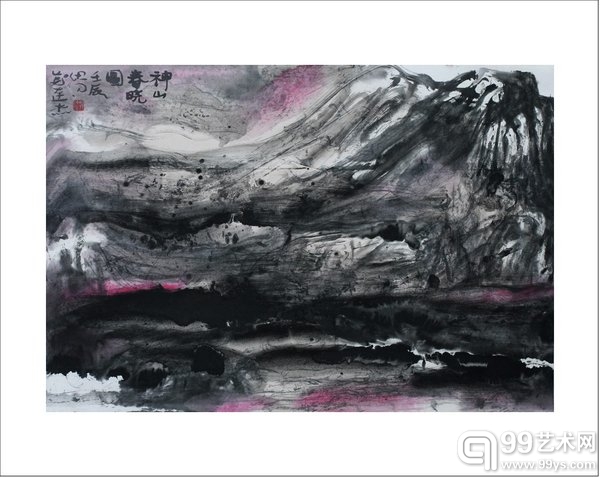 1，郑连杰水墨作品《神山春晓图》之一2012年 70x46.5cm SD.jpg