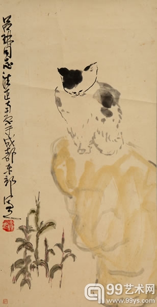 《猫石图》82×42cm