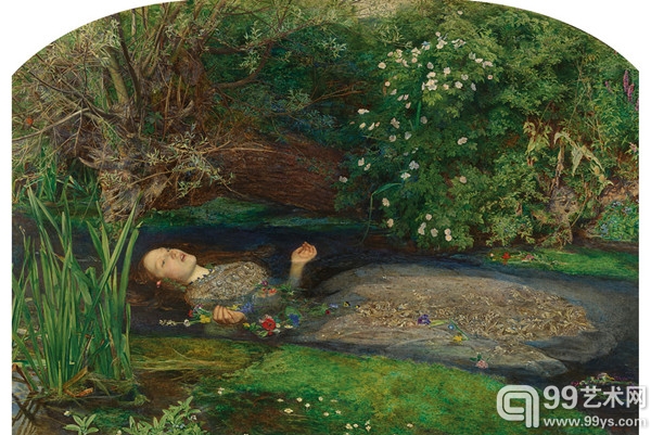 约翰·埃弗里特·米莱斯（John Everett Millais）的《奥菲莉娅》（Ophelia）（女子名, 莎士比亚作品中人物名）