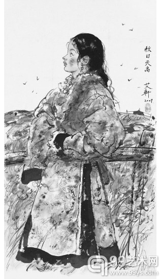 艾轩《秋日天高》 纸本水彩 95cm×52cm 2009年