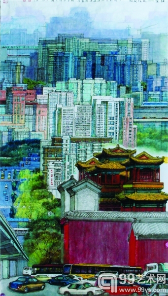 北京——城市交响（国画） 180×98厘米 2013年 彭世强