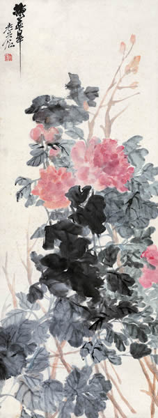 吴昌硕 国色天香 纸本镜心121 × 46 cm 