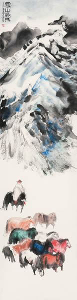 彭先诚 雪山牧马 纸本镜心 136 × 3 5 cm 