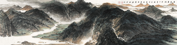 溪谷暮烟-137x34cm-2014年