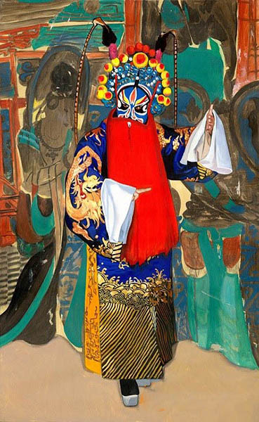米巧铭京剧油画作品《坐寨之窦尔敦》  92cm150cm  2014年，布面油画