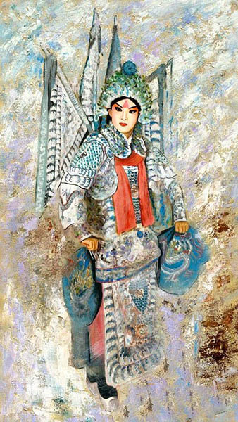 米巧铭京剧油画作品《长坂坡之赵云》  65cm120cm  2012年，布面油画