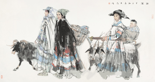 0476 刘大为 赶摆图 镜心 设色纸本 2014年作 97×180cm RMB 8，050，000