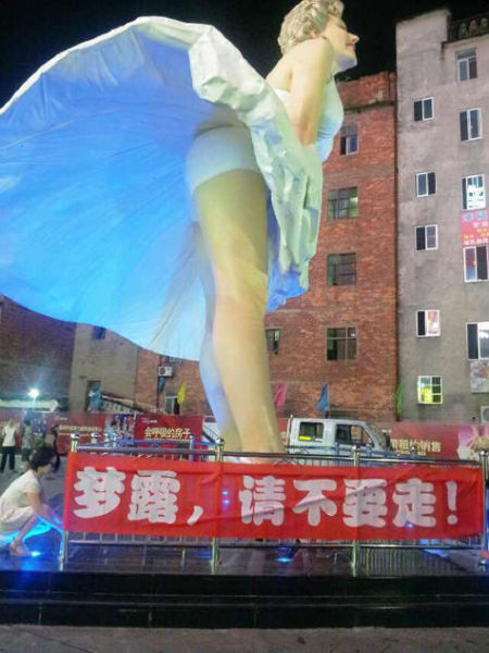 图为市民打出“梦露，请不要走”的标语。