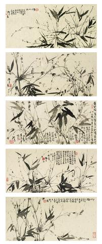 孙良清竹卉（五联幅）水墨纸本 25×50cm×5 2012年