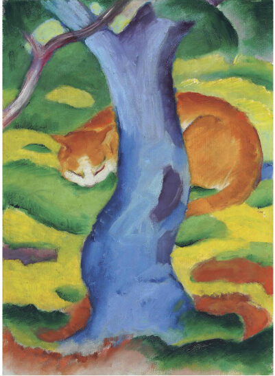 4.弗朗兹·马克(Franz Marc)的《Kinderbild (Katze hinter einem Baum)》,成交价624.25万英镑。该作创作于1910-1911年,规格为70.2x50cm,原先估价为500-700万英镑。