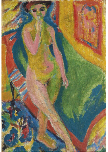 10.柯克纳(Ernst Ludwig Kirchner)的《NACKTES MÄDCHEN VOR GRÜNEM SOFA》,成交价232.25万英镑。该作创作于1908年,规格为100.7x68cm,原先估价为200-300万英镑。