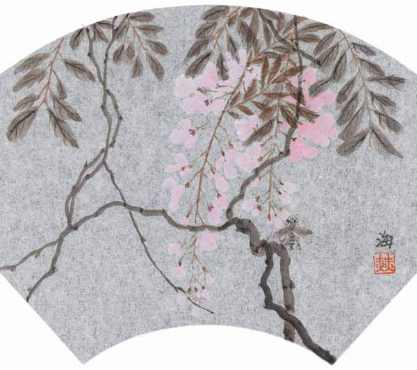 赫英海-花鸟小品-藤花图