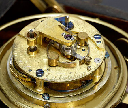 图为此次上拍的十九世纪精美航海天文钟藏品