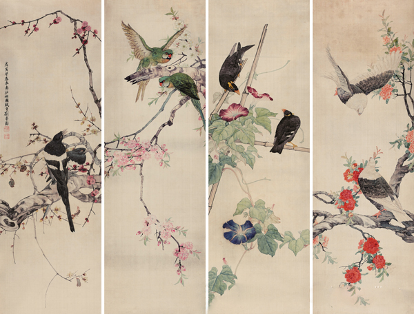 刘奎龄 花鸟四屏
