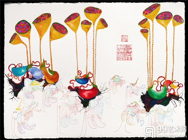 Lobster Army 56x76cm watercolorand mixed media 2014