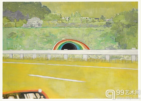 2.彼得•多伊格（Peter Doig）的《Country-rock (wing-mirror) 》，成交价 848.25万英镑。该作创作于1999年，规格为194.9x270cm。